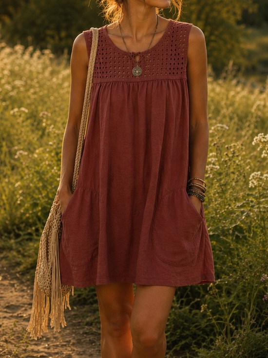 Aventura Dresses & Skirts - Aventura Seychelles Sleeveless Crochet-Yoke Mini Dress Dusty Rose Boho Indie